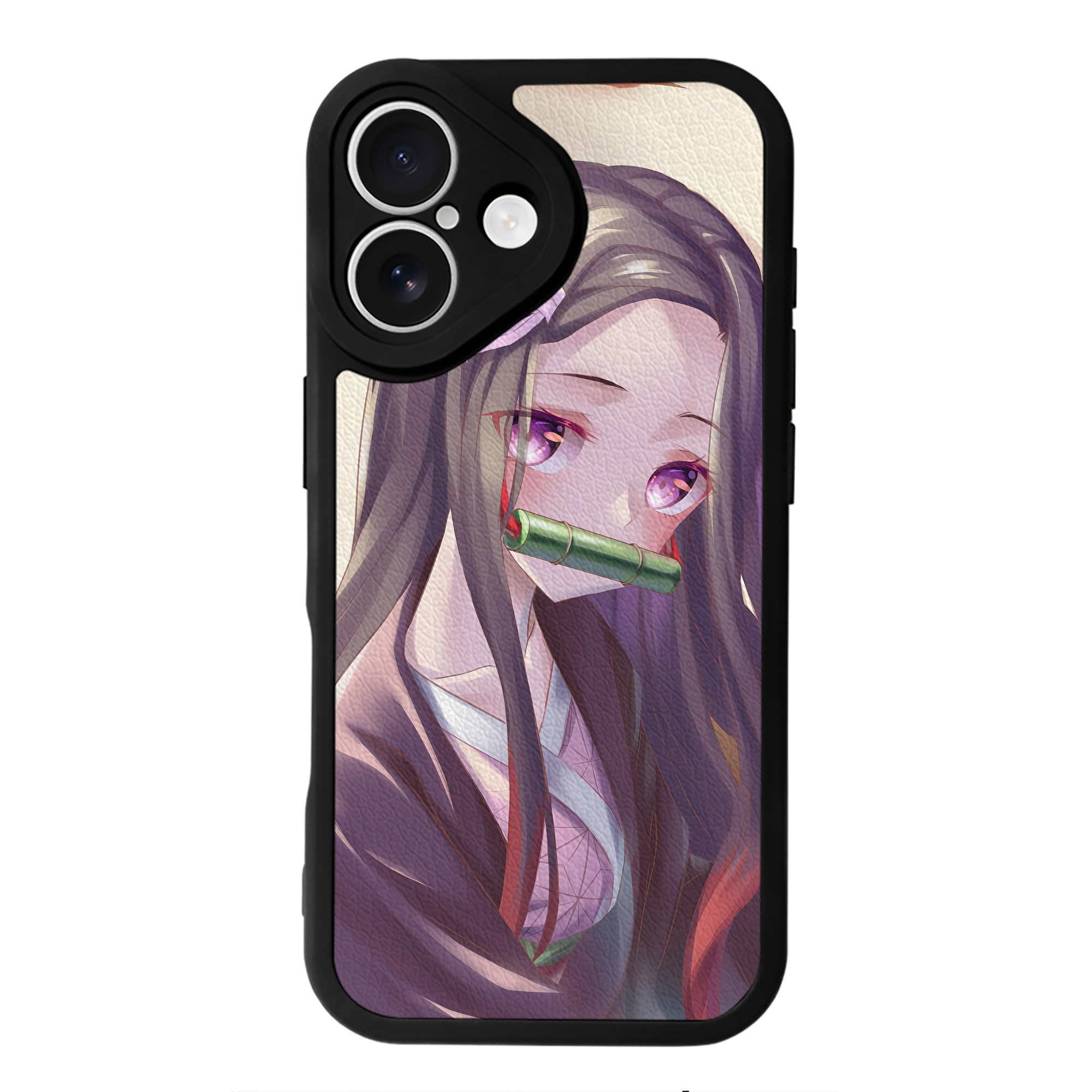 （画像用） 鬼滅の刃（きめつのやいば）竈門 禰󠄀豆子／かまど ねずこ Kamado Nezuko 【iPhone 16シリーズ対応】シリコンスマホケース（レザー調） 材質：シリコン